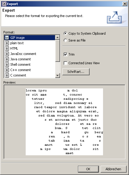 screenshot: Export dialog