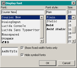 screenshot: font chooser